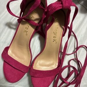 Allegra K Fuchsia Lace-Up Heels